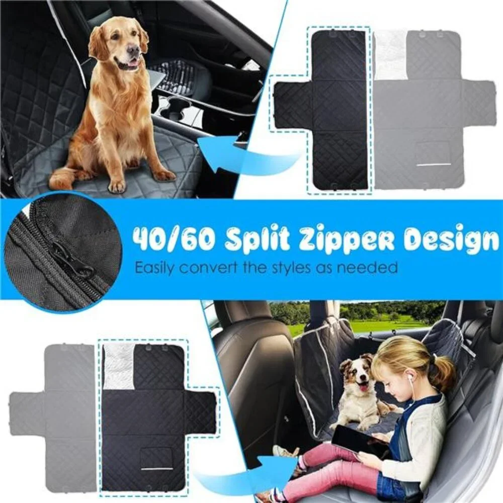 6-in-1 Dog Car Seat Cover for Back Seat, Waterproof Dog Car Hammock 40/60 Split